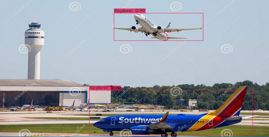 Airplanes with annotation boxes